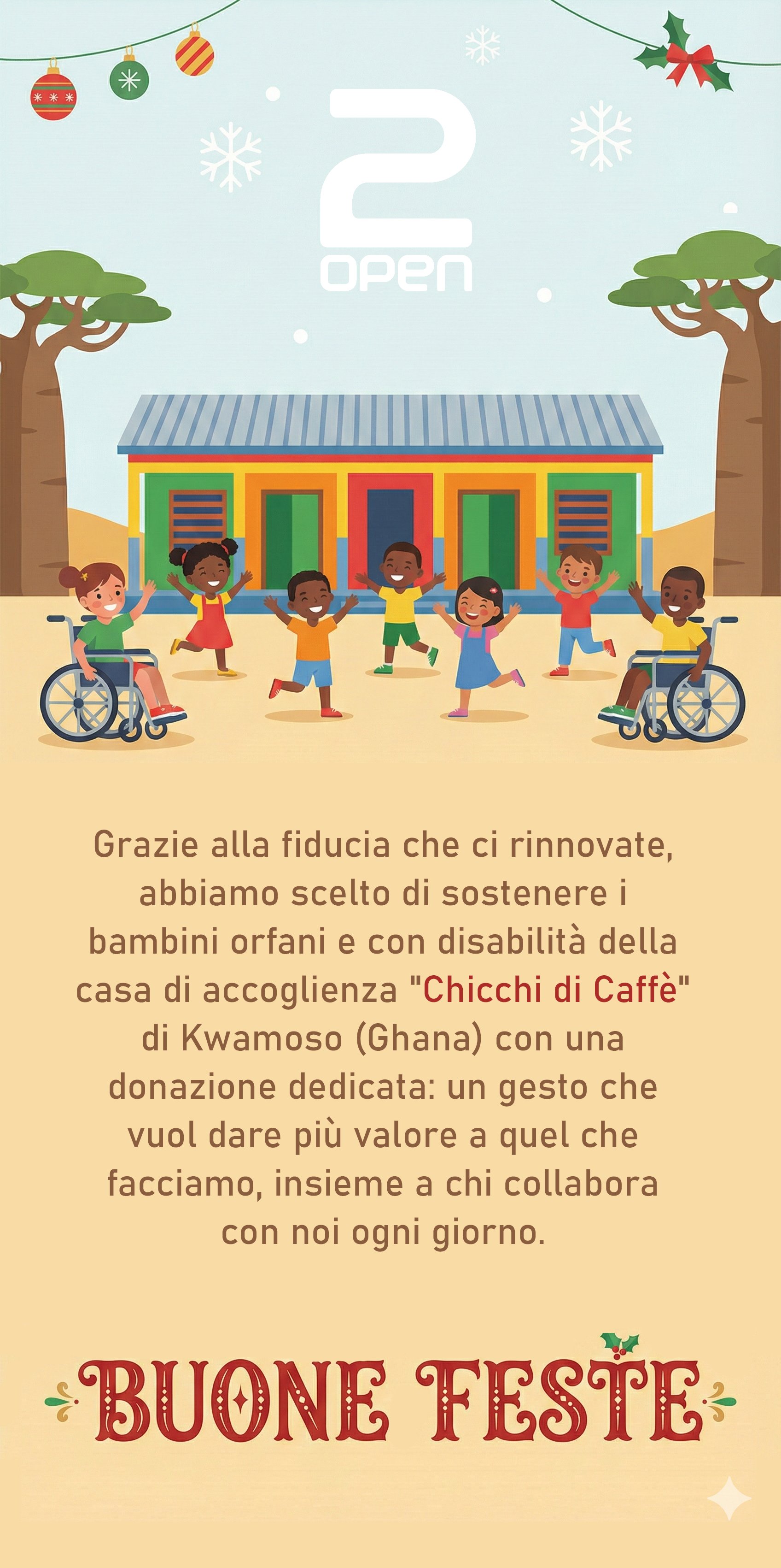 cartolina Natale 2025 dedicata all'Associazione Chicchi di Caffè in Ghana